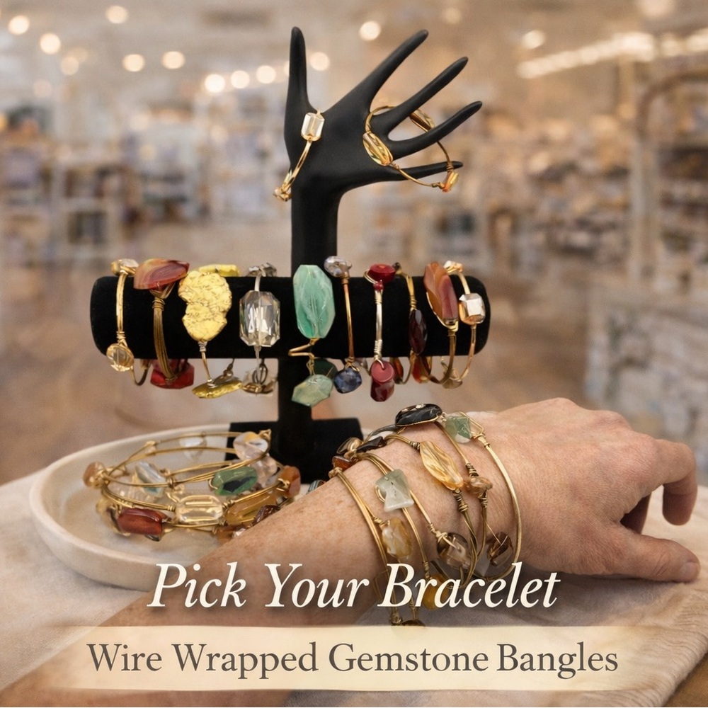 Wire Wrapped Gemstone Bangle Bracelet Stack Boho … - image 1